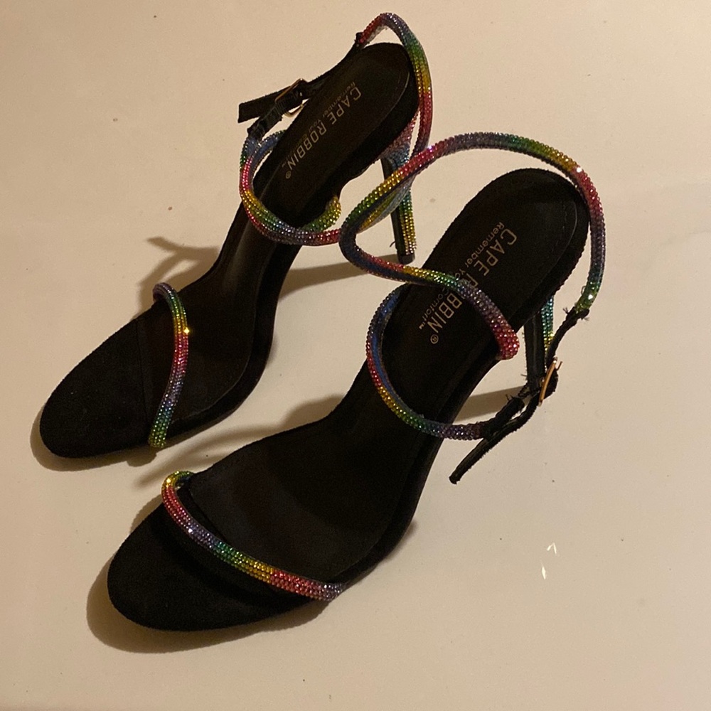Rainbow rhinestone heels new!